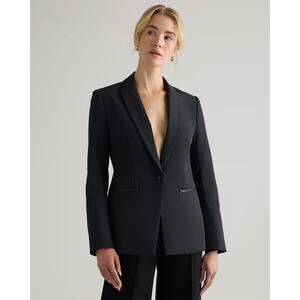 NWT Quince Womens Large Black Scuba Single-Breasted Convertible Blazer Office